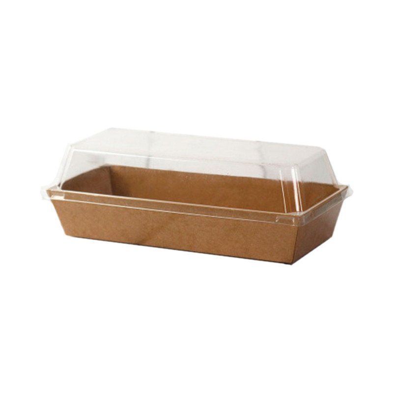 Kraft rectangle cake box + clear lid 190x90x65mm Smart Packaging