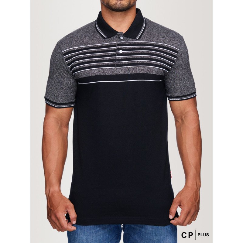Black And White Striped Slim Fit Polo 066 Cp Clothing