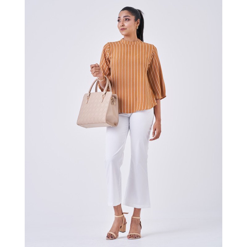 Half Sleeve Striped Top Rich Look